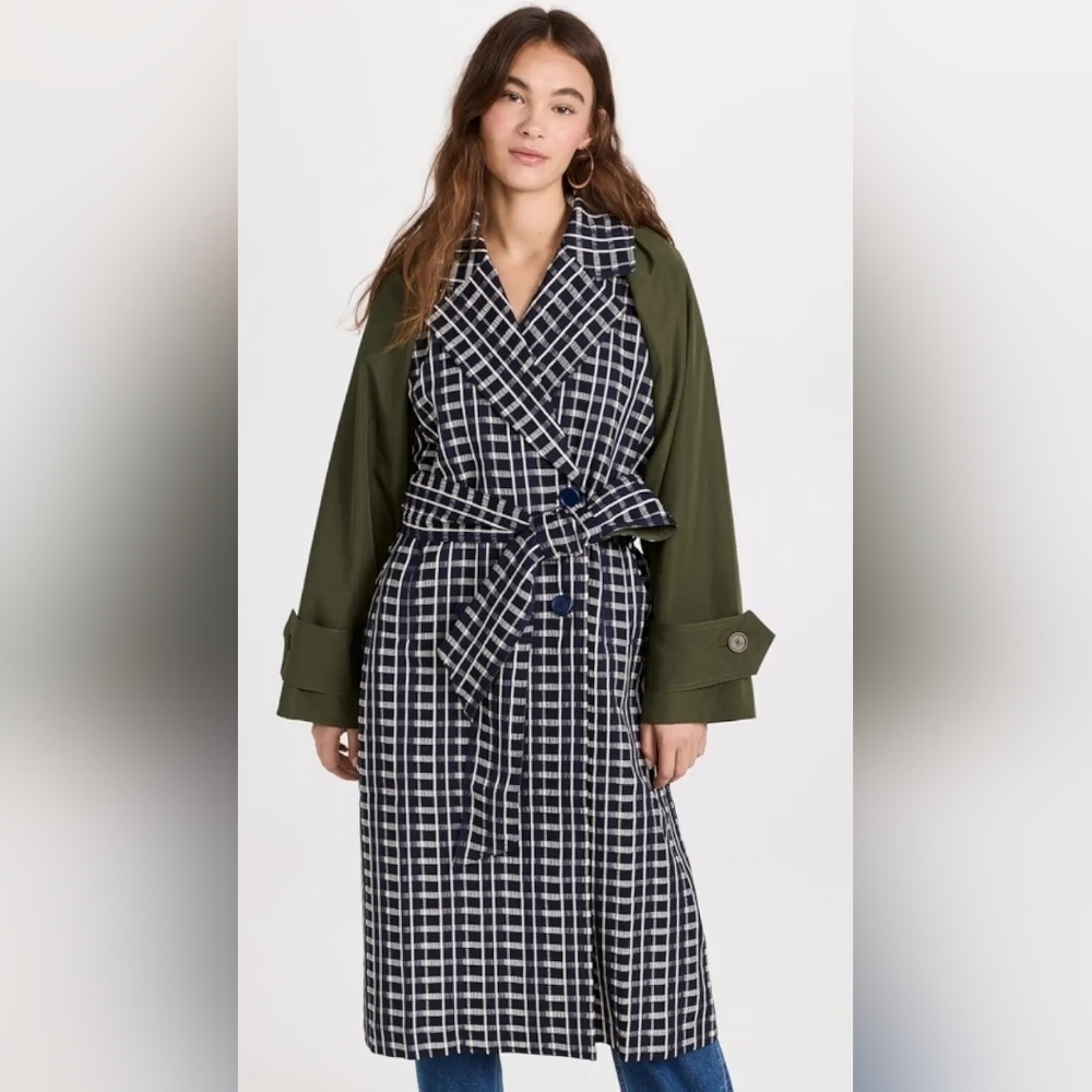 Tanya Taylor Nwt Lotta Coat Size M Trench Coat Green/Blue
